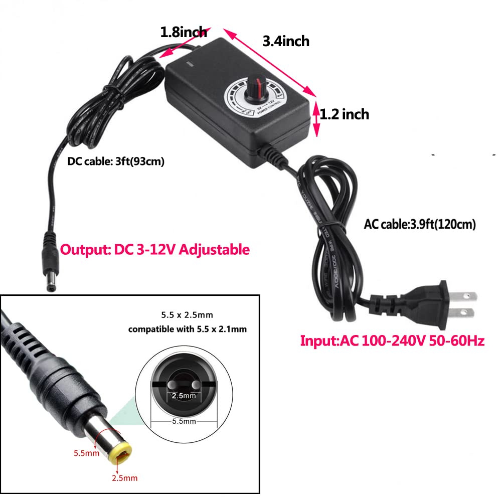 Delinx 12V Power Supply, PC Fan Speed Controller, 100-240vAC to 3